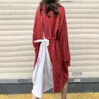 Long-sleeve Drawstring Back Pullover Dress