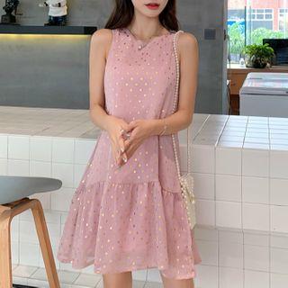Sleeveless Dotted Chiffon Mini A-line Dress