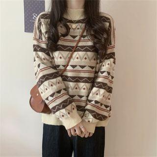 Mock-neck Patterned Long-sleeve Sweater