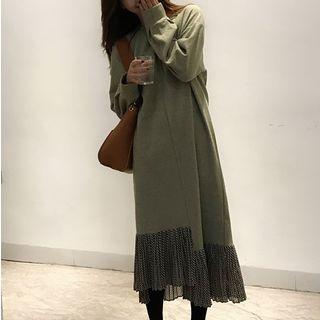 Asymmetric Hem Print Panel Midi Pullover Dress