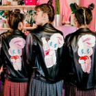 Illustrated-back Faux-leather Biker Jacket