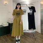 Short-sleeve Print A-line Midi T-shirt Dress