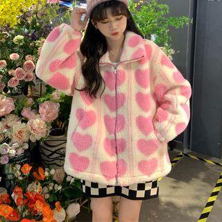 Fleece Heart Zip Jacket Jacket - Pink - One Size