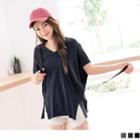 Slit-side Short-sleeve V-neck Top
