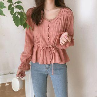 Flared Cuff Drawstring-waist Blouse