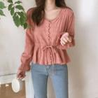 Flared Cuff Drawstring-waist Blouse