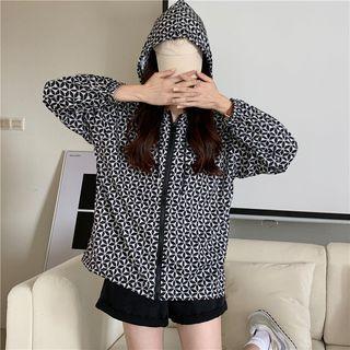 Hood Patterned Zip Light Jacket Black - One Size