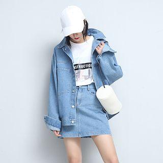 Set: Loose-fit Denim Blouse + Skirt