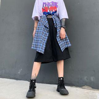 Plaid Panel Wide Leg Shorts