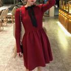 Long-sleeve Bow-neck A-line Dress
