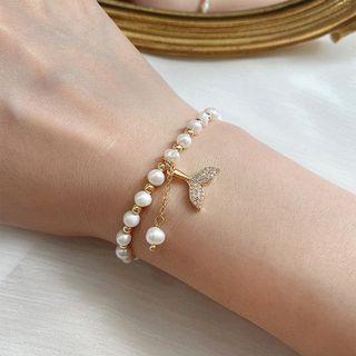 Faux Pearl Mermaid Tail Bracelet White Faux Pearl - Gold - One Size