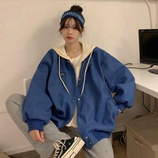Mock Two Piece Zip-up Hooded Jacket