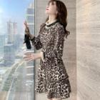 Long-sleeve Lace Panel Leopard Dress