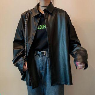 Faux Leather Button-up Jacket