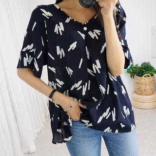 V-neck Pattern Crepe Top
