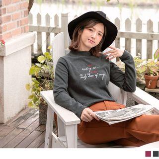 Letter Embroidered Mock Neck Top