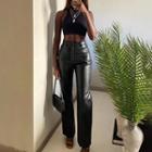 High-waist Straight Leg Faux Leather Trousers