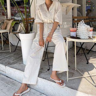 Tie-waist Wide-leg Safari Jumpsuit