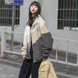 Color Block Zip-up Fleece Jacket