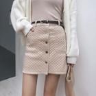 Quilted Buttoned A-line Skirt