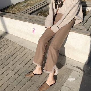 Faux-fur Trim Wide-leg Pants