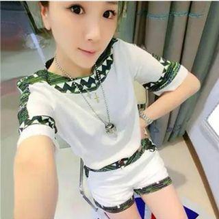 Set: Short-sleeve Patterned T-shirt + Shorts