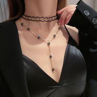 Beaded Choker / Rhinestone Necklace / Set