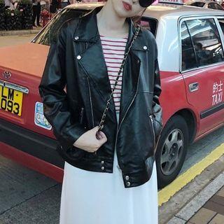 Faux Leather Long-sleeve Jacket Black - One Size