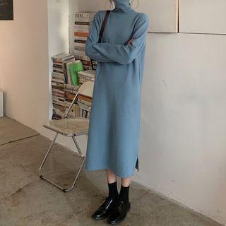 Long-sleeve Turtleneck Plain Knit Midi Dress (various Designs)
