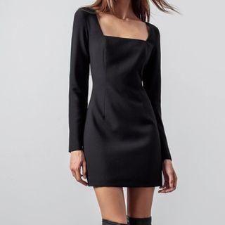 Long Sleeve Square-neck Plain Mini Dress