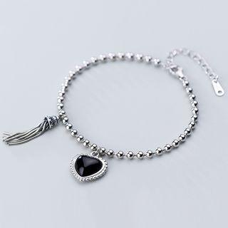 Black Agate Heart 925 Sterling Silver Bracelet As Shown In Figure - One Size