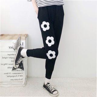 Flower Print Sweatpants Black - One Size