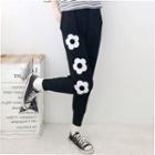Flower Print Sweatpants Black - One Size