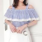 Off Shoulder Short-sleeve Striped Top