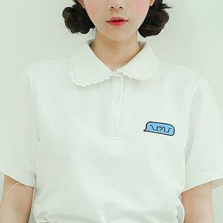 Lace-trim Embroidered Polo Shirt