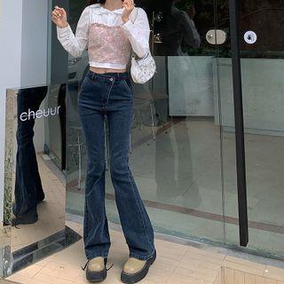 Asymmetrical Mid Rise Bootcut Jeans