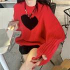 Heart Print Sweater Red - 84a