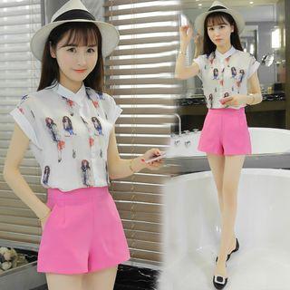 Set: Short-sleeve Print Shirt + Shorts