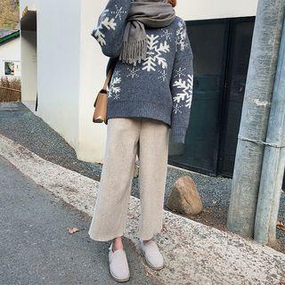 Drawstring Waist Woolen Wide-leg Pants