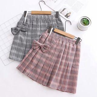 Plaid Bow Accent Mini A-line Skirt