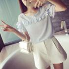 Frill Trim Short-sleeve Chiffon Top