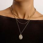 Embossed Pendant Layered Alloy Necklace 1 Pc - Gold - One Size