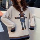 Robot Print Sweater As Shown In Figure - One Size