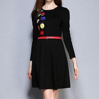 Cartoon Applique 3/4 Sleeve A-line Dress