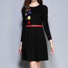 Cartoon Applique 3/4 Sleeve A-line Dress