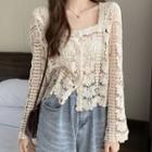 Square-neck Crochet Cropped Cardigan
