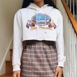 Long Sleeve Graphic Printed Crop Hooded Sweatshirt