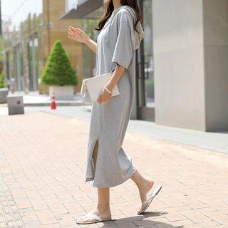 V-neck Slit-side Hoodie Dress