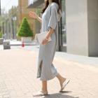 V-neck Slit-side Hoodie Dress