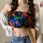 Floral Print Tube Top Black - One Size